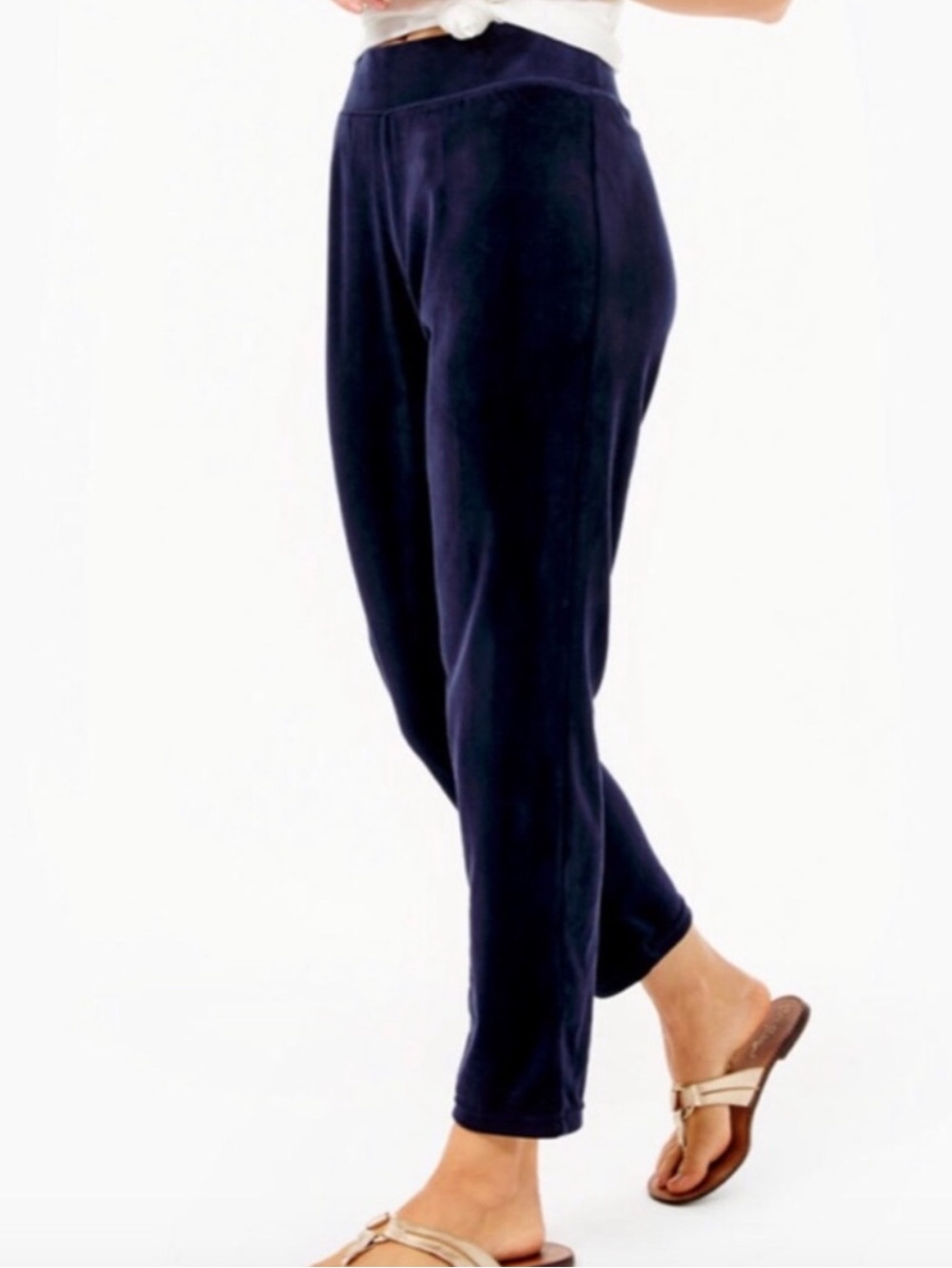 Lilly Pulitzer jessebelle velour pants navy blue size Large stretch pull on